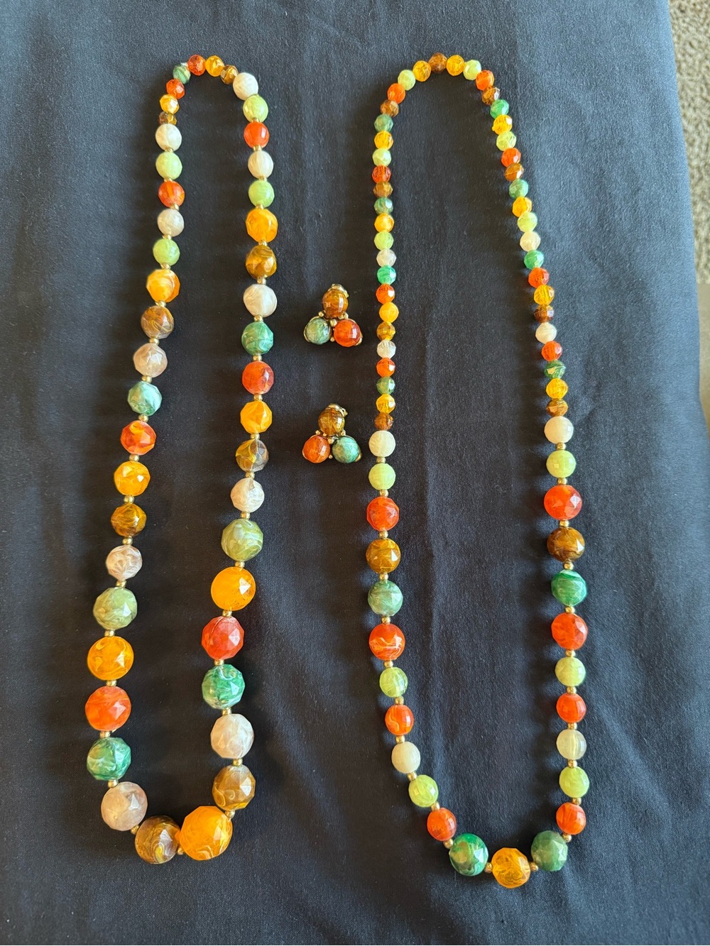 Vintage Kramer Jewelry Set Autumn Swirl Chunky Beads 2 Necklaces & Earrings Set - Picture 13 of 13